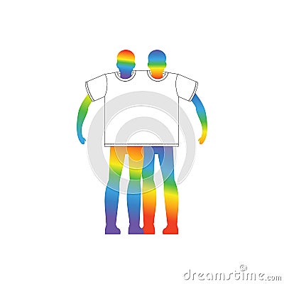 T-shirt for two gays. Clothes for lovers. Rainbow color of LGBT Vector Illustration