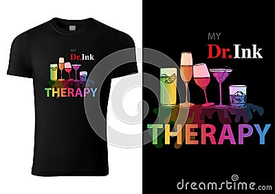 T-shirt Design with Colorful Drink Glasses Vector Illustration