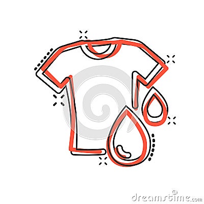 T-shirt washing icon in comic style. Clothes dry cartoon vector illustration on white isolated background. Shirt laundry splash Vector Illustration