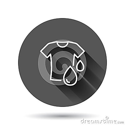 T-shirt washing icon in flat style. Clothes dry vector illustration on black round background with long shadow effect. Shirt Vector Illustration