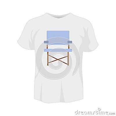 T-shirt white color mockup isolated from background with camp chair colored Cartoon Illustration