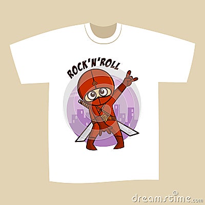 T-shirt White Print Design Superhero Ninja Rock and Roll Stock Photo