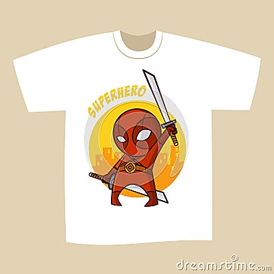 T-shirt White Print Design Superhero Ninja Vector Illustration