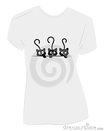 Woman t-shirt design, vector. Cats silhouettes behind wall, illustration Vector Illustration