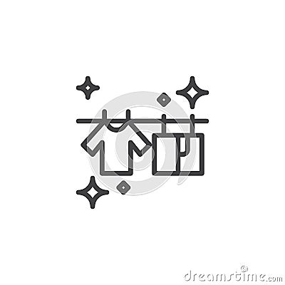 T-shirts hanging on a clothesline outline icon Vector Illustration