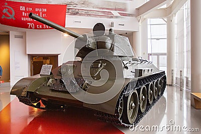 The T-34 is a Soviet medium tank introduced in 1940 in the Third military field of Russia museum in Prokhorovka village Russia Editorial Stock Photo