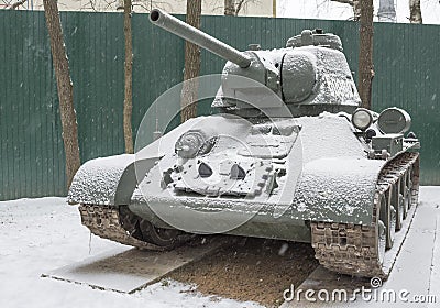 T 34-76- Soviet medium tank (1942), (snowing) Editorial Stock Photo