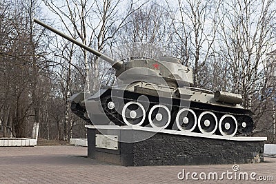 T-34 tank established in honor of military and labor Vologda heroism in World War II Editorial Stock Photo