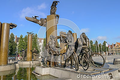 T Zand Square Fountain in Bruges Editorial Stock Photo