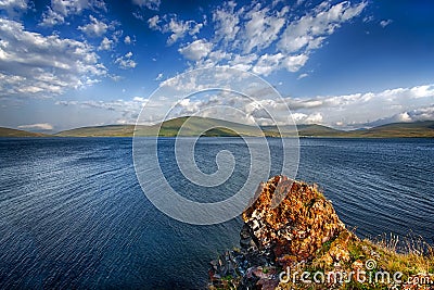 Tabatskhuri mountain lake in Georgia Stock Photo