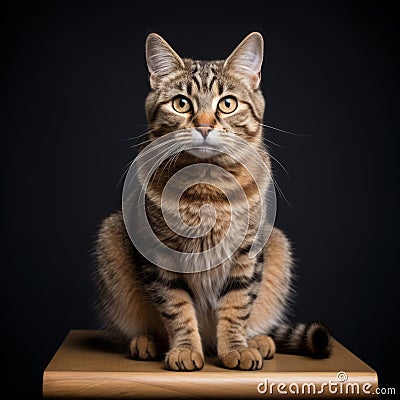 Powerful Portraits: Tabby Cat On Wooden Board Stock Photo Stock Photo