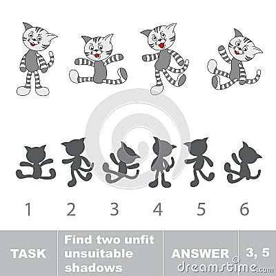 Tabby cat. Compare objects and their shadows Vector Illustration