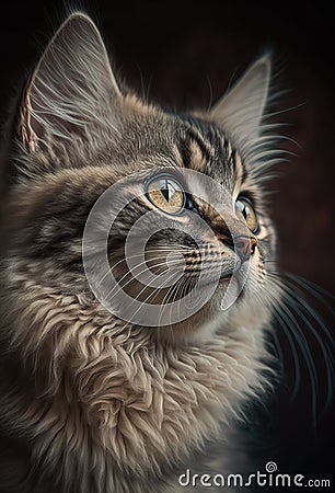 Tabby cat in profile, close up portrait. Cartoon Illustration