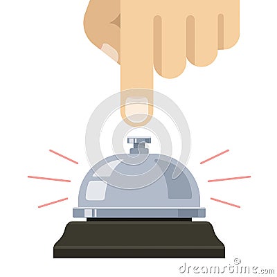 Table bell. hand presses the bell. call staff. Cartoon Illustration