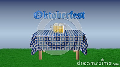 Table with blue and white plaid tablecloth Cartoon Illustration