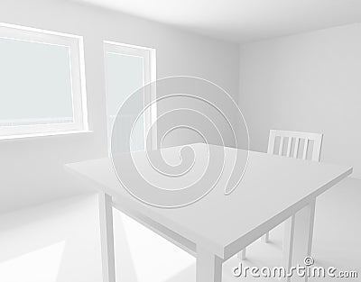 Table and chair in white room Stock Photo
