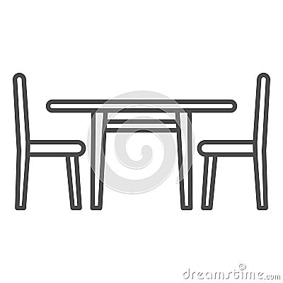 Table and chairs in cafe thin line icon, catering business concept, restaurant seating vector sign on white background Vector Illustration