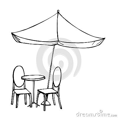 Table and chairs under sun umbrella. Vector illustration Vector Illustration
