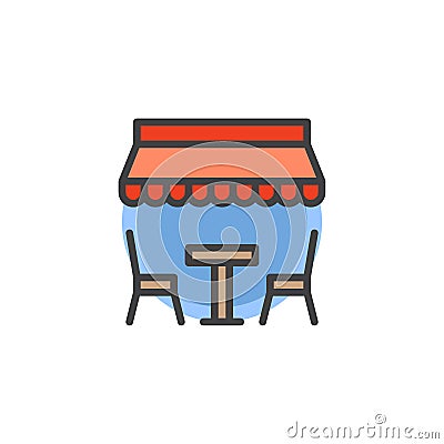 Table and chairs under umbrella filled outline icon Vector Illustration