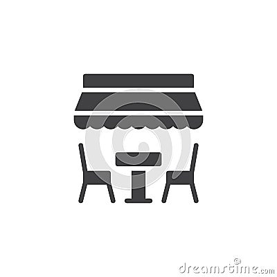 Table and chairs under umbrella vector icon. Vector Illustration