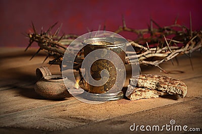 Table With Communion Elements Stock Photo