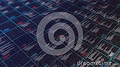 Table with computer calculations. Animation. Computational computer codes with numerical results in cells. Structured Stock Photo