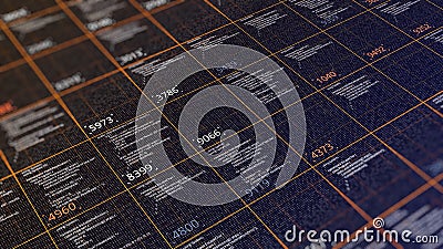 Table with computer code data. Animation. Informational table of computational codes and numerical results in cells Stock Photo