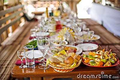 Table covered with a rustic meal Stock Photo