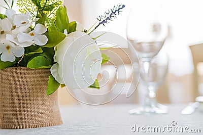 Table decor flowers in restaurant Stock Photo