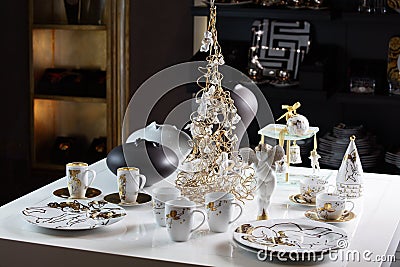 Table with dishes Stock Photo