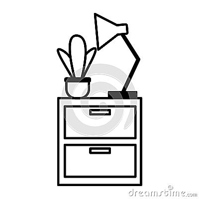 table drawers potted plant lamp Cartoon Illustration