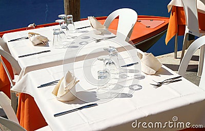 Table an elegant Italian restaurant on the Canal in Venice Stock Photo