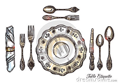 Table Etiquette Hand Drawn Illustration Vector Illustration