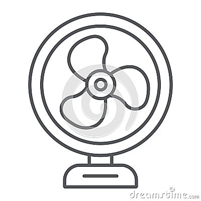 Table fan thin line icon, propeller and electric, air cooler sign, vector graphics, a linear pattern on a white Vector Illustration