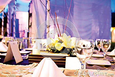 Table with floral centerpiece Stock Photo