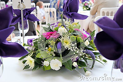 Table flower decoration at a wedding. Stock Photo