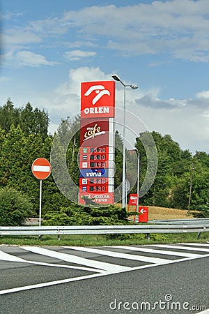 Table with fuel prices at the Orlen gas station, Editorial Stock Photo