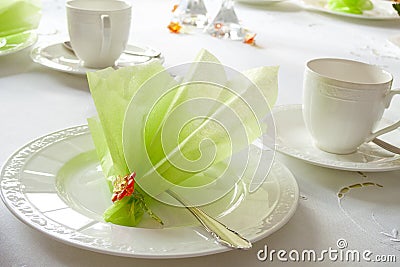 Table laid for coffee and cake Stock Photo