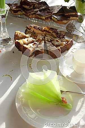 Table laid for coffee and cake Stock Photo
