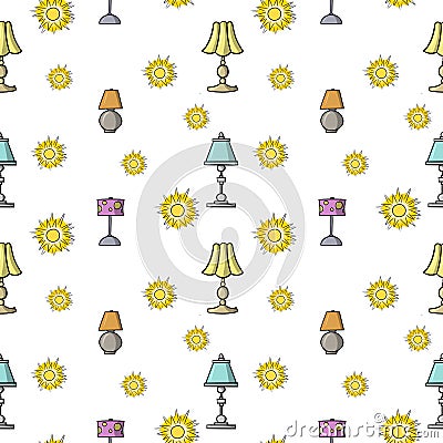 Table lamps with multicolored lampshades, seamless square pattern in cartoon style Stock Photo