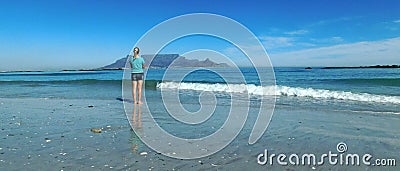 Table Mountain from Blue Berg Beach Stock Photo