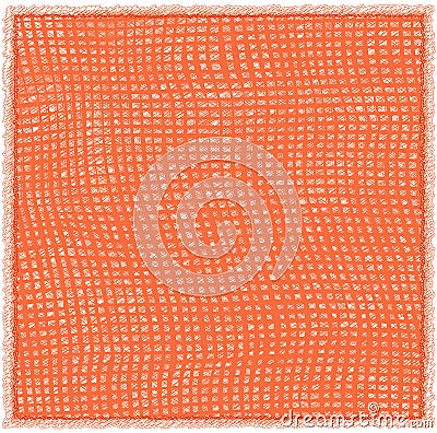 Table napkin with woven grunge striped checkered pattern and fringe in orange colors Vector Illustration
