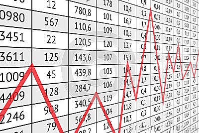Table with numerical data and red graph line Vector Illustration