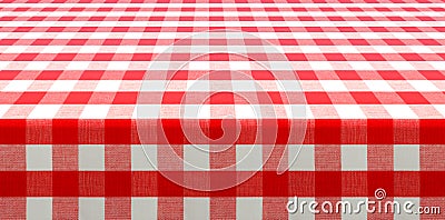 Table perspective view with red checked picnic tablecloth Stock Photo