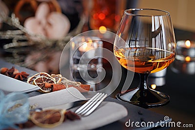 Table place setting with holidays decoration Stock Photo