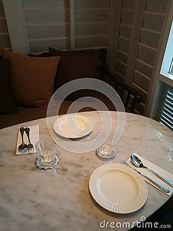 Table in restaurant for dating and special moment with friend, family, lover, couple, mate, husband, wife boyfriend and girlfriend Stock Photo