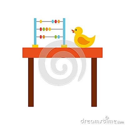 Table with rubber duck toy icon Vector Illustration