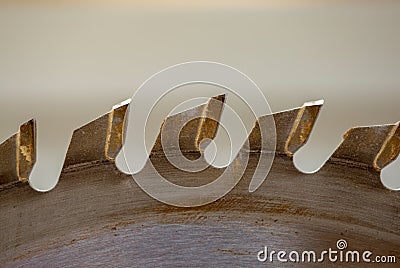 Table saw blade teeth in a workshop Stock Photo