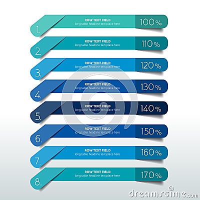 Table, schedule design template with 8 row. Vector Illustration