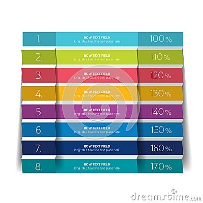 Table, schedule design template with 8 row. Vector Illustration